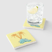 Cute Crazy Blue Elephant Laying under Palm Trees Stenen Onderzetter (Zijkant)