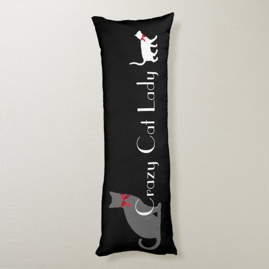 Cute Crazy Cat Lady, grijze witte katten op zwart Lichaamskussen (Achterkant (Verticaal))
