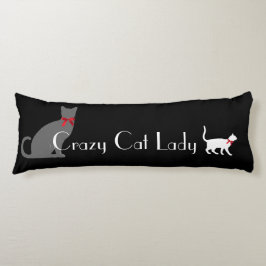 Cute Crazy Cat Lady, grijze witte katten op zwart Lichaamskussen
