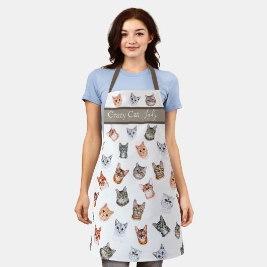 Cute Crazy Cat Lady Waterverf Simple Moderne Schort (Gedragen)
