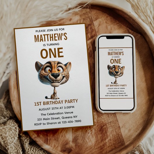 Cute Crazy Cheetah Farm Theme 1st Birthday Kaart