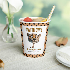 Cute Crazy Cheetah Farm Theme 1st Birthday Papieren Bekers