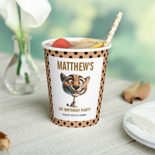 Cute Crazy Cheetah Farm Theme 1st Birthday Papieren Bekers (Insitu)
