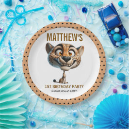 Cute Crazy Cheetah Farm Theme 1st Birthday Papieren Bordje