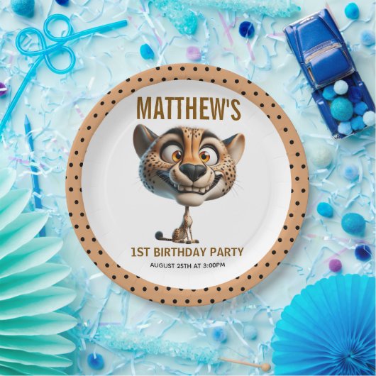 Cute Crazy Cheetah Farm Theme 1st Birthday Papieren Bordje (Feest)