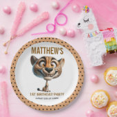 Cute Crazy Cheetah Farm Theme 1st Birthday Papieren Bordje (Feest)