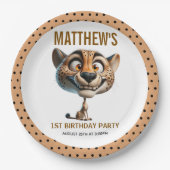Cute Crazy Cheetah Farm Theme 1st Birthday Papieren Bordje (Voorkant)
