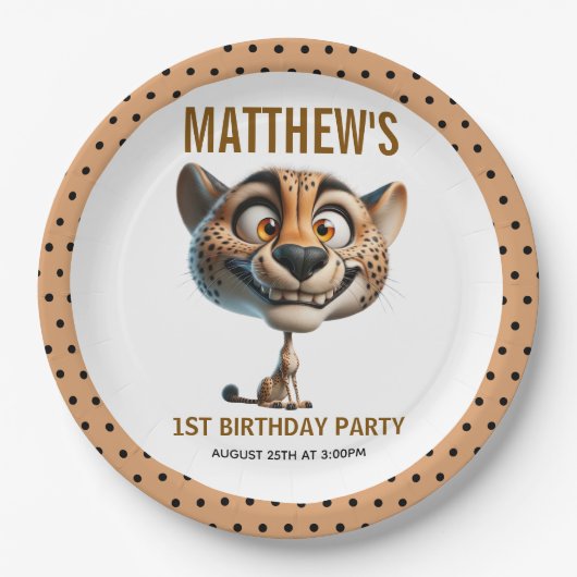 Cute Crazy Cheetah Farm Theme 1st Birthday Papieren Bordje (Voorkant)