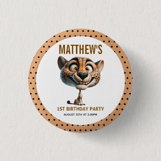 Cute Crazy Cheetah Farm Theme 1st Birthday Ronde Button 3,2 Cm (Voorkant)