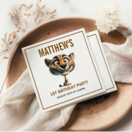 Cute Crazy Cheetah Farm Theme 1st Birthday Servet