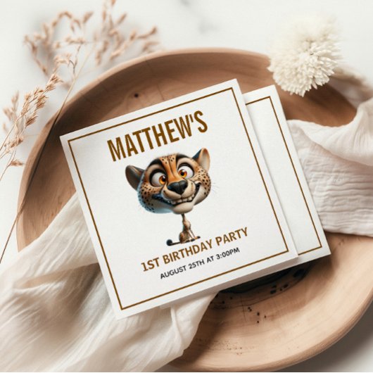 Cute Crazy Cheetah Farm Theme 1st Birthday Servet