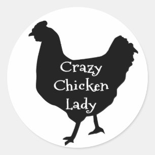 Cute Crazy Chicken Lady Silhouette Ronde Sticker