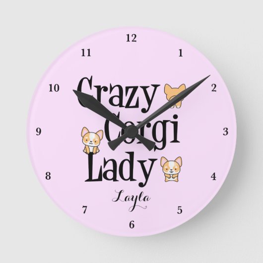 Cute Crazy Corgi Lady Personalized Pink Ronde Klok (Voorkant)