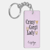 Cute Crazy Corgi Lady Pink Sleutelhanger (Voorkant Links)