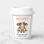 Cute Crazy Cow Farm Theme 1st Birthday Papieren Bekers (Achterkant)