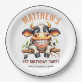 Cute Crazy Cow Farm Theme 1st Birthday Papieren Bordje (Voorkant)