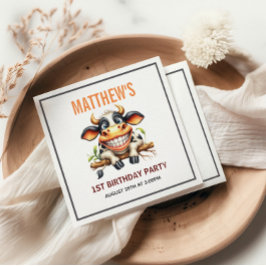 Cute Crazy Cow Farm Theme 1st Birthday Servet