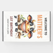 Cute Crazy Cow Farm Theme 1st Birthday Spandoek (Horizontaal)