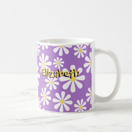 Cute Crazy Daisy Personalised Paars Yellow Koffiemok (Rechts)