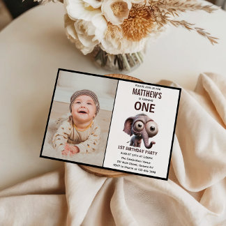 Cute Crazy elephant Farm Theme 1st Birthday Kaart