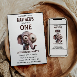 Cute Crazy elephant Farm Theme 1st Birthday Kaart