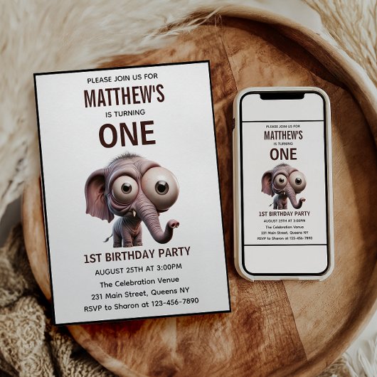 Cute Crazy elephant Farm Theme 1st Birthday Kaart