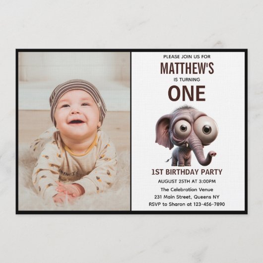 Cute Crazy elephant Farm Theme 1st Birthday Kaart (Voorkant)