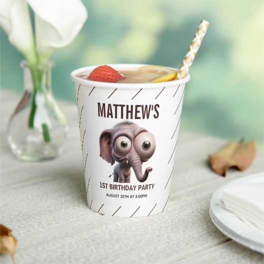 Cute Crazy elephant Farm Theme 1st Birthday Papieren Bekers (Insitu)