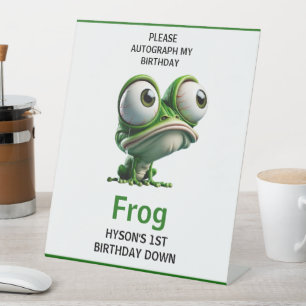 Cute Crazy Frog Farm Thema 1e Verjaardag Reclamebord Met Voetstuk