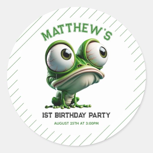 Cute Crazy Frog Farm Theme 1st Birthday Ronde Sticker (Voorkant)