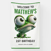 Cute Crazy Frog Farm Theme 1st Birthday Spandoek (Verticaal)