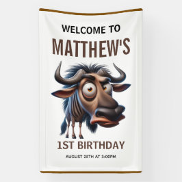 Cute Crazy Wildebeest Boerderij Thema 1e Verjaarda Spandoek