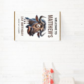 Cute Crazy Wildebeest Boerderij Thema 1e Verjaarda Spandoek (Insitu)