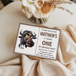 Cute Crazy wildebeest Farm Theme 1st Birthday Kaart