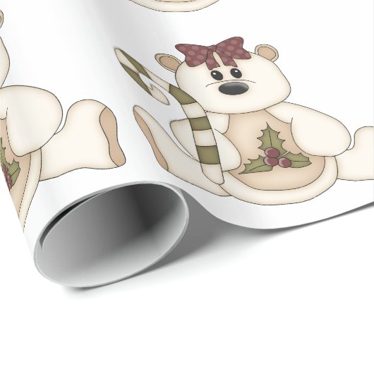 Cute Cream Beer met snoepriet/Holly Cadeaupapier (Rol Hoek)