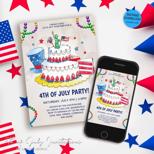 Cute Cream Cake Patriotic op 4 juli Kaart