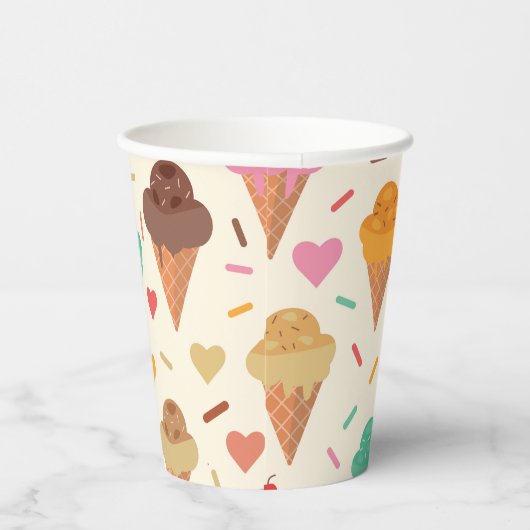 Cute Cream Cone-patroonpagina Papieren Bekers (Rechts)