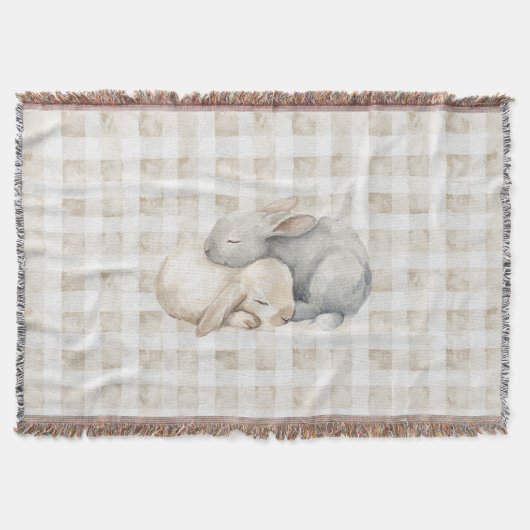 Cute Cream Grey Sleeping Bunnies Plaid Deken (Voorkant)