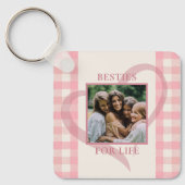 Cute Cream Pink Check Chic Photo Galentine's Day Sleutelhanger (Voorkant)