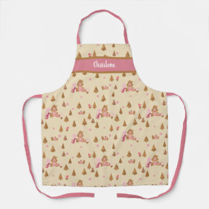 Cute Cream Pink Gingerbrood Candy Canes Apron Schort