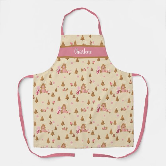 Cute Cream Pink Gingerbrood Candy Canes Apron Schort (Voorkant)