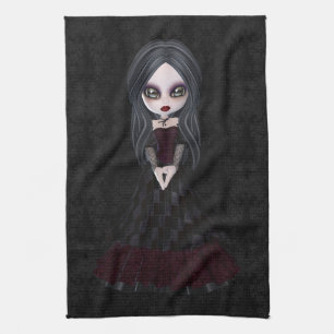 Cute & Creepy Gothic Girl Black Kitchen Towel Theedoek