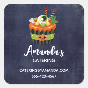 Cute & Creepy Halloween Cupcake Business Vierkante Sticker