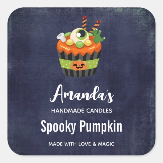 Cute & Creepy Halloween Cupcake Candle Biz Vierkante Sticker (Voorkant)