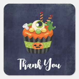 Cute & Creepy Halloween Cupcake Hartelijk dank Vierkante Sticker
