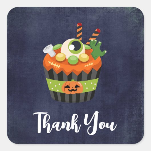 Cute & Creepy Halloween Cupcake Hartelijk dank Vierkante Sticker (Voorkant)