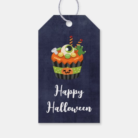 Cute & Creepy Halloween Cupcake met Big Eyeball Cadeaulabel (Voorkant)