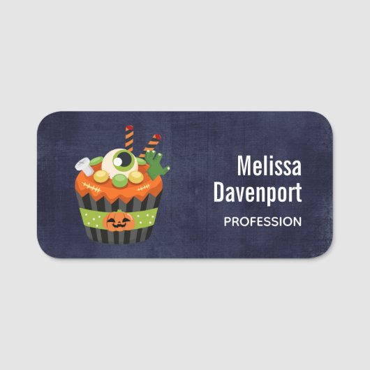 Cute & Creepy Halloween Cupcake met Big Eyeball Naamplaatje (Voorkant)