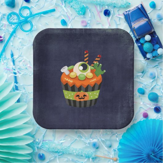 Cute & Creepy Halloween Cupcake met Big Eyeball Papieren Bordje (Feest)