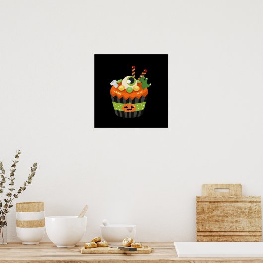 Cute & Creepy Halloween Cupcake met Big Eyeball Poster (Keuken)